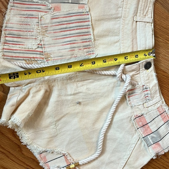 Free People Patchwork Distressed Cotton/Linen Drawstring Shorts Size 4 NWT - Picture 6 of 12